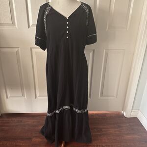 Old Navy Womens Boho Black Maxi Peasant Dress Sz L Dark Cottagecore Prairie